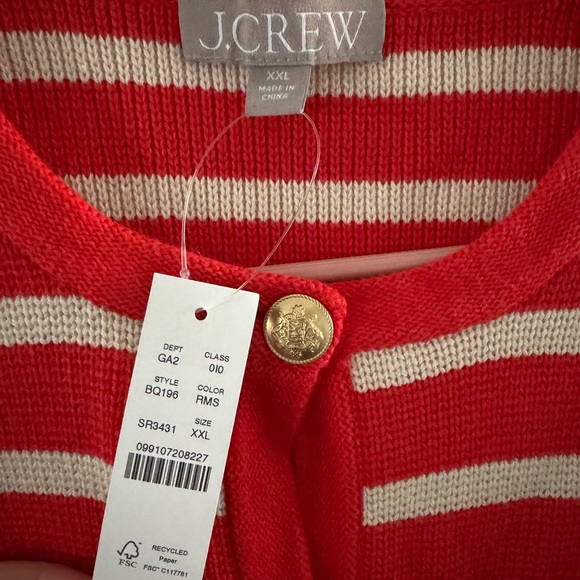J.Crew Emilie Sweater Lady Jacket in a red and ivory stripe NWT - Picture 2 of 4